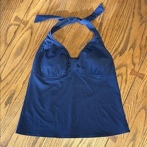 Lands' End Navy Halter Swim Top size 12 tie closure around neck